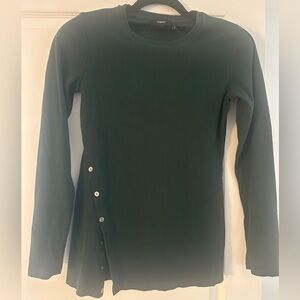 Theory Ribbed Slit Button Asymmetrical Slim Long Sleeve Top